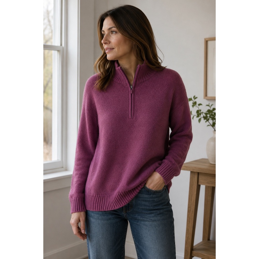Eddie Bauer Womens Plum Purple Quarter Zip Pullover Sweater Large Wool‎ Blend
